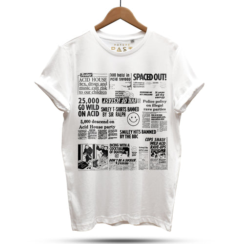 Acid House Headline Hysteria T-Shirt / White - Future Past Clothing