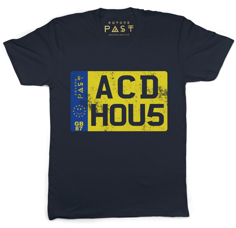 Acid House Private Vehicle Reg Plate T-Shirt / Navy - Future Past Clothing