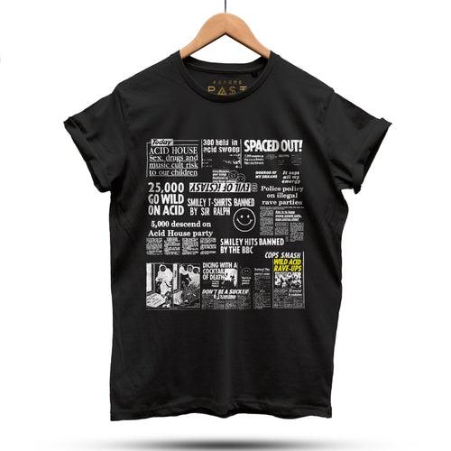 Acid House Headline Hysteria T-Shirt / Black - Future Past Clothing