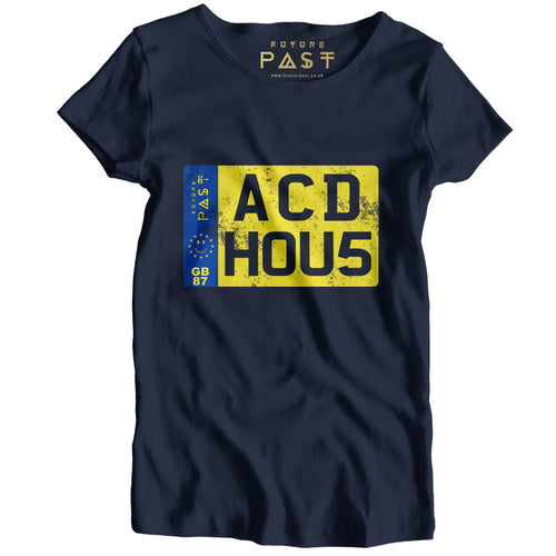 Acid House Vehicle Reg Women's T-Shirt / Navy - Future Past Clothing